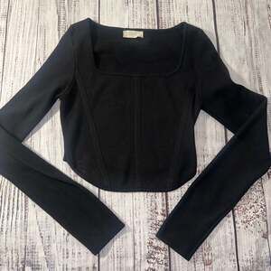 Altar'd State Baddie Long Sleeve Square Neck Corset Style Knit Top-S
